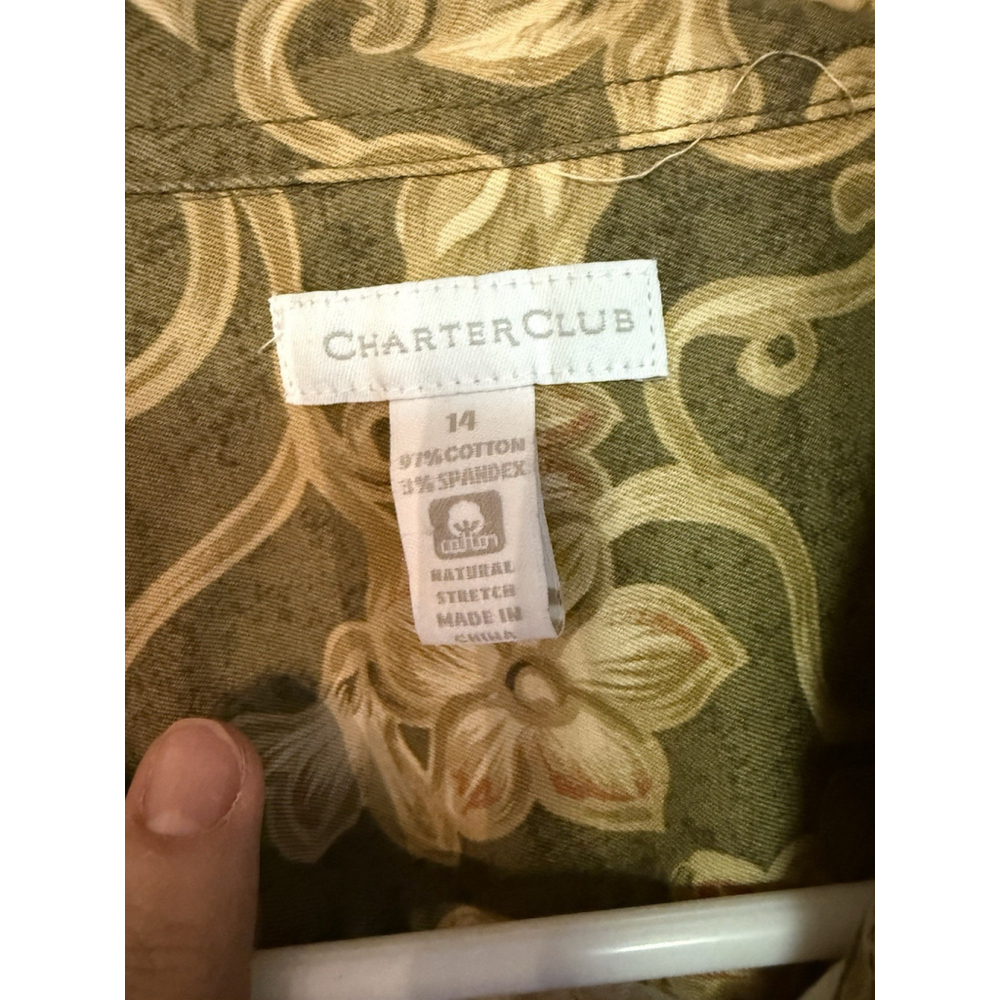 Charter Club Green Floral Sleeveless Cotton Collared Button Front Sundress Sz 14 - Picture 5 of 7